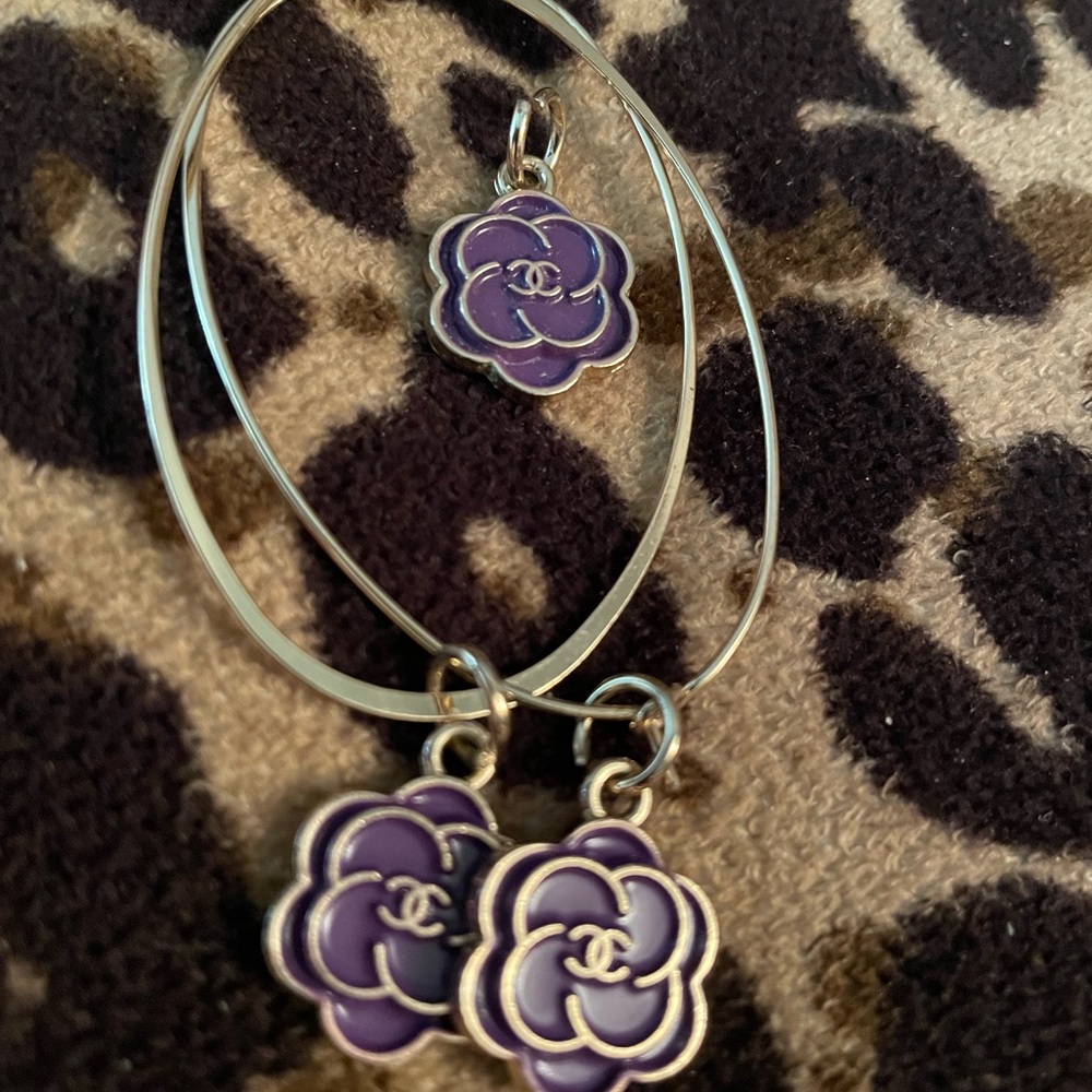3 Cc Purple and Silver Floral earrings with matching pendant upcycled 3 ITEMS””
